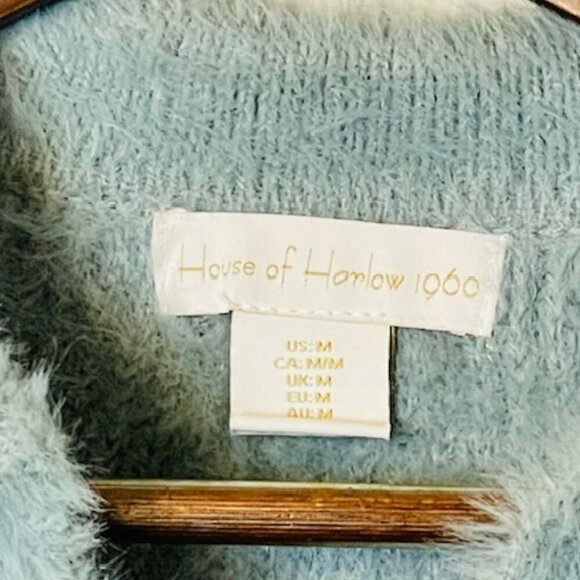 House of Harlow Baby Tee Polo Cropped Fuzzy Sweater Short Sleeve Medium - Picture 2 of 6